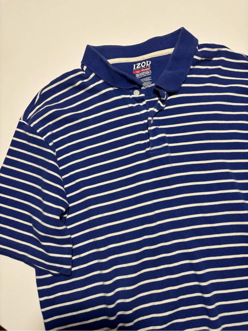 Izod Blue & White Stripe Cotton Polo T-Shirt Golf Nautical Preppy